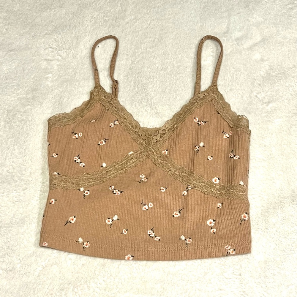 XS AÉROPOSTALE BROWN LACE CAMI CROP TOP